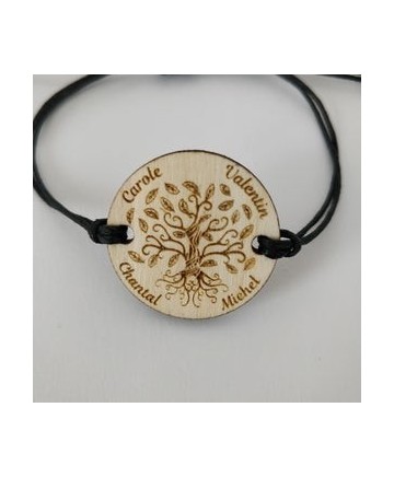 bracelet arbre de vie personnalisé bois prénoms famille